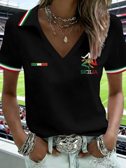 Kurzärmliges T-Shirt für Damen Sicilia Trina cria mit V-Ausschnitt