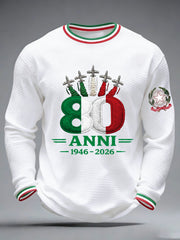 Herren Festa Della Repubblica Repvbblica Italiana Bedrucktes Waffelpullover mit langen Ärmeln