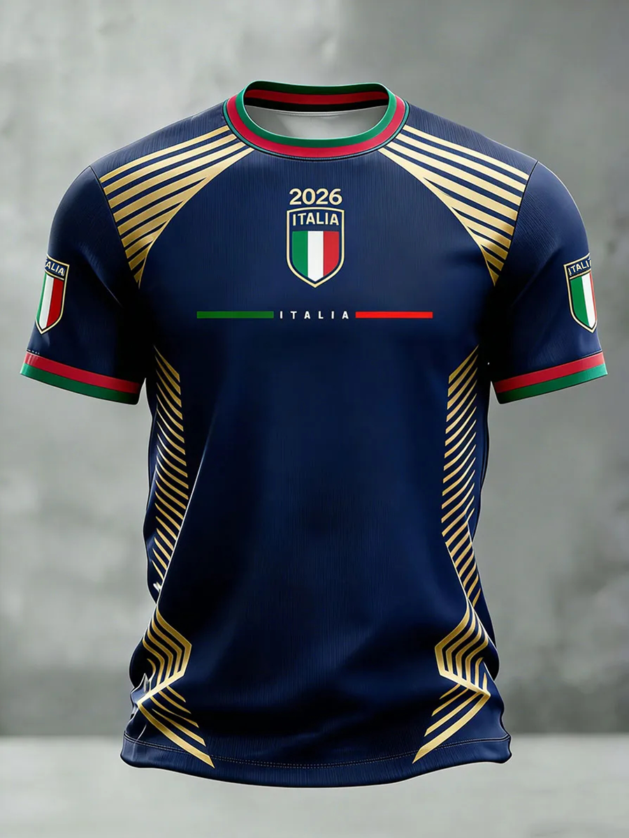 Herren-Italien-Fußball-T-Shirt mit kurzen Ärmeln