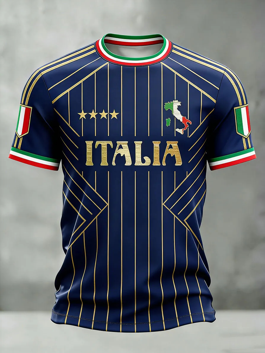 Herren-Italien-Fußball-T-Shirt mit kurzen Ärmeln